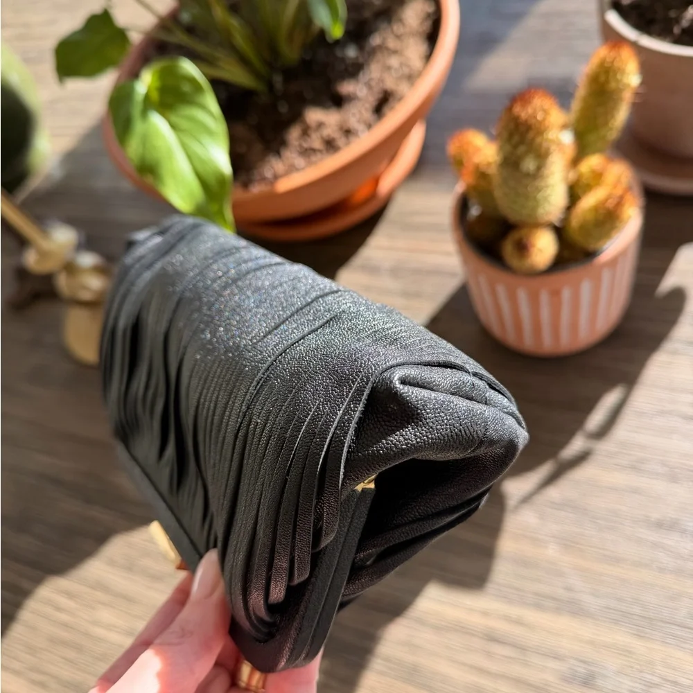 Clare V Fran Fran leather fringe clutch in black - Picture 3 of 10